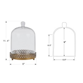Twakutwaku 12" Tall Large Sturdy Handmade Glass Cloche Dome with Metal Base in Gold for Plant, Terrarium, Collectibles, Candle. Cloche Glass Dome, Bell Jar Display Case (Metal Base, 11")