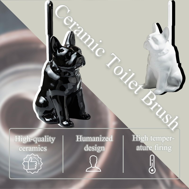 2025 Ceramic Dog Toilet Brush Holder Set, French Bulldog Design
