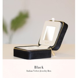 BLUTETE Travel Jewelry Box Organizer Velvet Travel Case With Mirror Rings Earrings Necklaces Storage Organizer Box (Black)