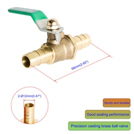 Aopin Ball Valve Brass 12mm / 59/125" Hose Barb x 12mm / 59/125" Hose Barb Valve for Water, Oil, Gas Liquids, Vinyl Handle, Suitable for PEX, Copper, HDPE1 Piece