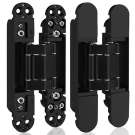 Komsen 6inch Hidden Door Hinges(2Pcs)- 3 Way Adjustable Invisible Door Hinges,180 Degree Swing Heavy Duty Concealed Hinges (Load-Bearing Up to 88Lbs) (Black)