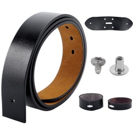 GORGECRAFT 1.25m Cowhide Belt Strap Replacement 38mm Wide Genuine Leather Western Men's Waist Belt Strap Accessories without Buckle with Iron Screws for Casual Jeans Dress Black