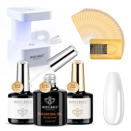 Modelones Builder Nail Gel Kit, Clear Builder Gel with Mini Nail Lamp& Nail Forms Set, Hard Gel Builder for Nails Extension Strengthener Base Gel in a Bottle Nail Art Manicure