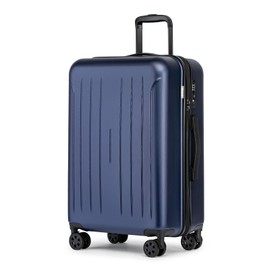 KYME 24 Inch Checked Luggage, Medium Hard Shell Suitcase with TSA Lock, Double Spinner Wheels, Durable PC+ABS, Navy