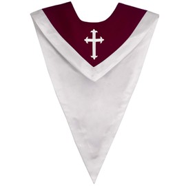 IvyRobes Unisex Reversible V Shape Choir Stole with Border and Cross, Maroonwhite, One Size