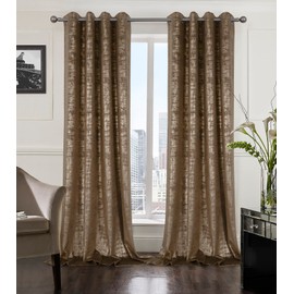 always4u Mocha Soft Velvet Curtains 108 Inch Length Long Luxury Bedroom Curtains Gold Foil Print Window Treatments for Living Room Bedroom Set of 2