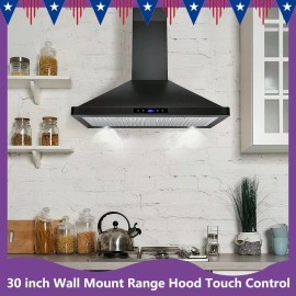 SNDOAS 30 inch Kitchen Wall-Mounted Range Hood 350CFM Touch Panel New Easy Clean LED