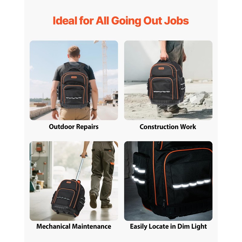 VEVOR Rolling Tool Backpack, 110 lbs Load Capacity, 45 Pockets