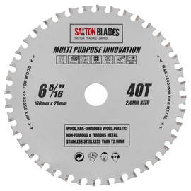 TCT16040TMPT Saxton TCT Multi Purpose Innovation Circular Saw Blade 160mm x 40T x 20mm Bore (16mm ring) Wood and Metal fits Festool Bosch Dewalt etc
