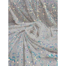 Divastyletextiles White Velvet Clear Iridescent Sequin Fabric By Yard Shine Sparkle Fashion Stretc