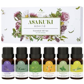 ASAKUKI Essential Oils Set, Starter Kit Oils for Diffusers for Home, Aromatherapy Gift Set 6 * 10 ml - Lavender, Eucalyptus, Lemongrass, Tea Tree, Sweet Orange, Peppermint
