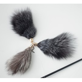 Fosrion Real Raccoon Tail Fur Cat Bites Toy with Three Section Retractable Carbon Fiber Rod (Raccoon) (3 Fox Fur Piece, Only Tail)