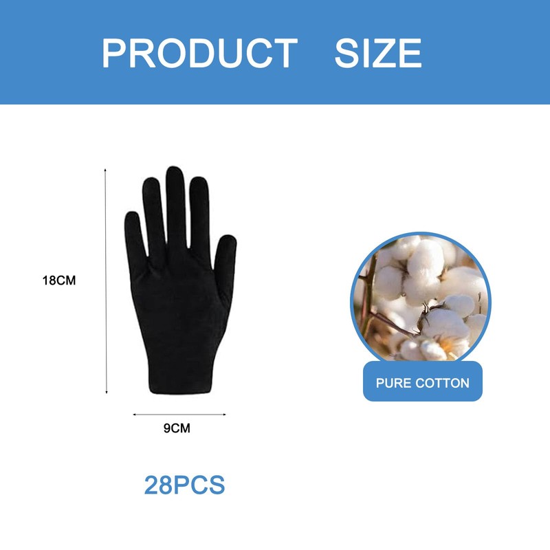 28PCS Black Cotton Gloves for Eczema Dry Hands Moisturising Gloves