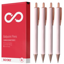 Sooez Luxury Series Ballpoint Pens, 4Pcs Stylish Ballpoint Pens for Women, Stainless Steel Metal Pens Retractable, 1.0mm Point Black Ink, Cute Pens Fancy Pens Gifts for Women Coworkers Teacher