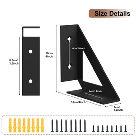 SOGAL Black Shelf Brackets 4 inch, Wall Bracket for Shelves, 90 Degree Right-Angle for Indoor/Outdoor Use, Pack of 4
