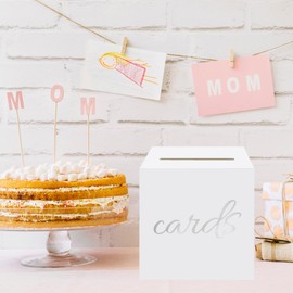 sunepany White Card Box Graduation Card Box Wedding Card Box for Party Baby Shower Funeral Birthday Anniversary Silver Card Box Retirement Card Box Raffle Ticket Box Wedding Envelope Box, WhiteSilver