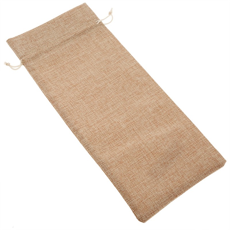 12pcs Simple Linen Fabric Wine Bag with Drawstring Champagne Decorative