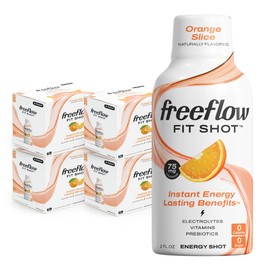 Freeflow Fit Energy Shots, Orange Slice, Natural Caffeine Boost with L-theanine, Ginseng, Vitamins, Prebiotics, Electrolytes (24 Count, 2oz Shots)