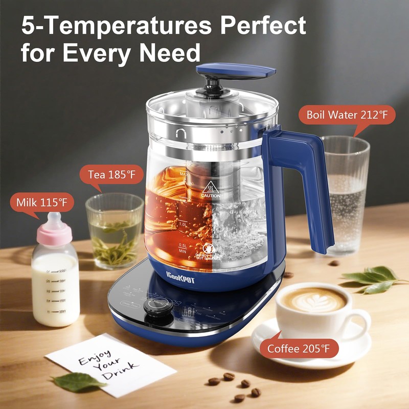ICOOKPOT Electric Kettle, 1.5L Borosilicate Glass Hot Water Kettle Electric