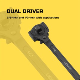 Lichamp 12.4" Spud Ratchet Wrench, 3/8" x 1/2" Dual Drive Ratcheting Hammer Head, Scaffold Steel Construction Tool, Black