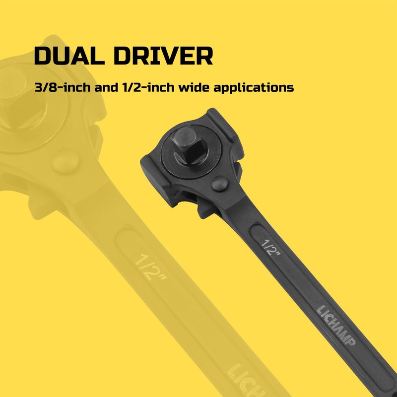 Lichamp 12.4" Spud Ratchet Wrench, 3/8" x 1/2" Dual Drive