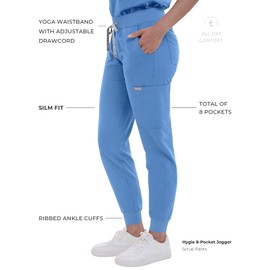 TINYLEMON Scrub Pants for Women- Slim Four Way Stretch Anti-Wrinkle Yoga Waistband Joggers 8 Pockets Ceil Blue Small