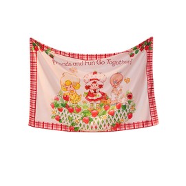 Strawberry Shortcake Tapestry Cute Vintage Wall Tapestry for Living Room Bedroom, Pink