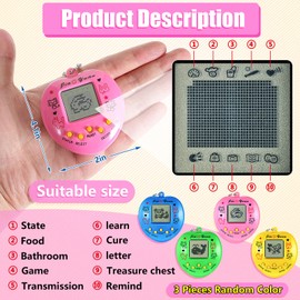 3 Pcs Virtual Pets Keychain Virtual Electronic Digital 168 Pets Keychain Easter Game Keyring Retro Handheld Game Machine Nostalgic 90s Toy for Boys Girls Party Favor Random Color (Multiple Color)