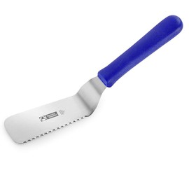 thermohauser 5000266841 - Paletta da cucina in acciaio INOX con lama ondulata su un lato, manico in plastica blu ad angolo, lunghezza utile lama 15 cm, lama in acciaio