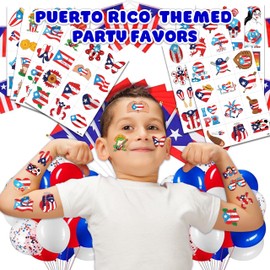 96 PCS Puerto Rico PR Puerto Rican Flag Pre-Cut Temporary Tattoos for Kids | Super Cute Themed Birthday Party Favors, Supplies, Decorations, Fake Tattoo Stickers, School Rewards Gifts & Boys & Girls