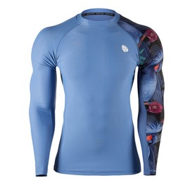 HUGE SPORTS Mens Rash Vest- Rash Guard Long Sleeve Quick Drying Wetsuit Swimming Top for Surfing BJJ Jiu Jitsu(Blue Bird,M)