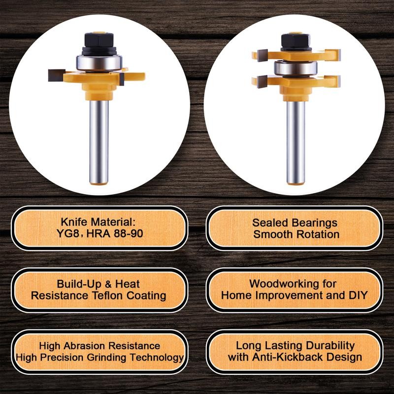 Tongue and Groove Router Bit Set (2 PCS) with 1/4
