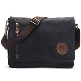 Vintage Men's Canvas Messenger Bag Laptop Shoulder Satchel Crossbody Sling Bookbag (M36_Black)
