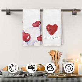 YLZlhb Love You Decor Kitchen Towels Set of 2, Valentine’s Day Gifts for Girls Women Couple, Coquette Red Heart Decoration Tea Towels Kitchen Hand Towels 16x24 Inch for Bathroom Kitchen Decor