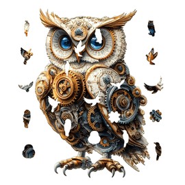 Jigfoxy Wooden Jigsaw Puzzles for Adults, Mechanical Owl Wooden Puzzles for Adults 250pcs, Unique Animal Shape Wood Puzzles, Birthday Gifts for Family Friend with wooden box(13.3 * 12in)