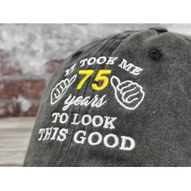 Hepandy It Took Me Baseball Hats, Birthday Retirement Gifts for Him Her, It Took Me 75 Years (Washed Black), One Size