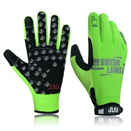 Cycling Gloves Outdoor Windproof Touchscreen Anti-slip Shock-absorbing Pad Bicycle Biking Gloves for Men & Women Hiking, Running MTB, Riding Thermal Warm Winter Gloves (Fluorescent Green, XL)