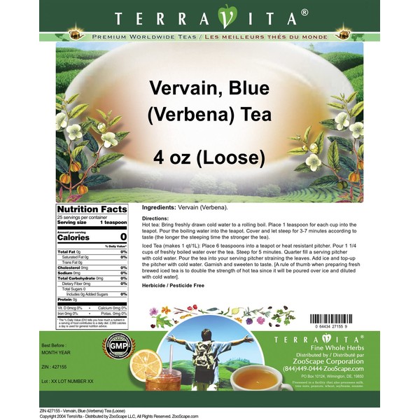 Vervain, Blue (Verbena) Tea (Loose) (4 oz, ZIN: 427155)