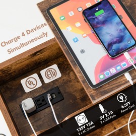 Giantex End Table with Charging Station - Lift Top Narrow Side Table with USB Ports & Power Outlets, Rolling Nightstand w/Hidden Storage, Mobile Sofa Table for Living Room Bedroom (2, Rustic Brown)