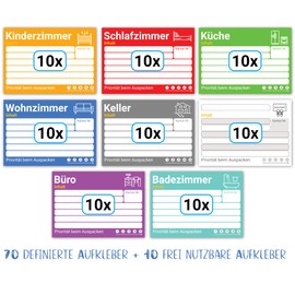 PICTALOO Moving Labels in XL Format - Coloured Moving Stickers for Labelling Moving Boxes, Organised Moving with 8 Different Stickers - More Overview with Colourful Labels (Mix of 80)
