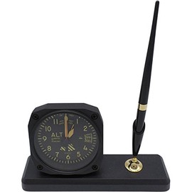 Trintec Aviation Vintage Altimeter Altitude Desk Pen Set with Alarm Clock Model DS60V