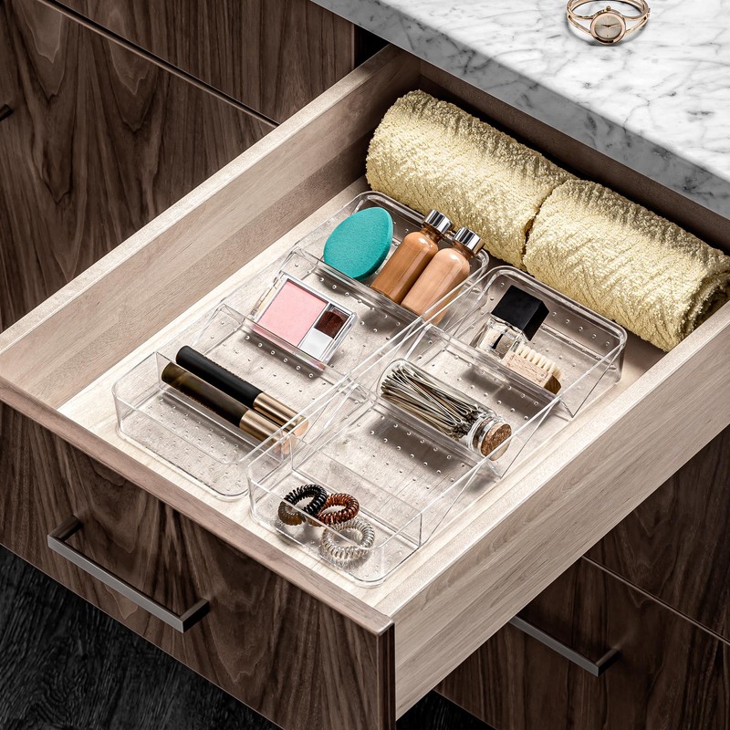 madesmart Angled Storage Tray, Make-up Bathroom Organizer, Lipstick, Razors, Q-Tips,