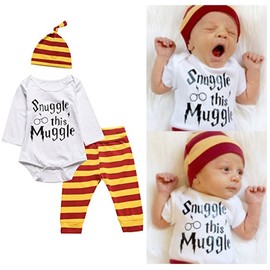 i-Auto Time Snuggle This Muggle Baby Boys Girls Romper Pants Hat Outfit Set Clothes(Long Sleeve,0-6 Months)
