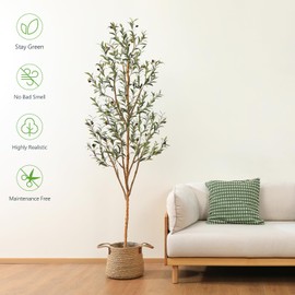Kazeila Kazeila Artificial Olive Tree 7FT Tall Faux Silk Plant for Home Office Decor Indoor Fake Potted Tree with Wood Branches and Fruits