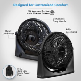 Comfort Zone PowrCurve Floor Fan with Wall-Mounting Capabilities, 9 inch, 3-Speed, 180 Degree Adjustable Tilt, 6 Blades, Ideal for Home, Bedroom & Office (Bracket Included), CZHV101BS