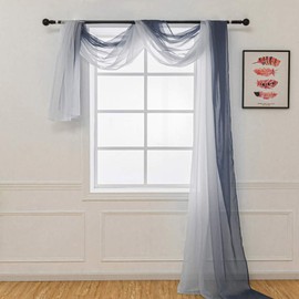 NAPEARL Ombre Window Scarf Valance, Romantic Gradient Voile Scarf Valance for Ceremony Backdrop, Wedding Arch, Kids Bedroom, Decorative Swag Curtain 216 Inches, Grey