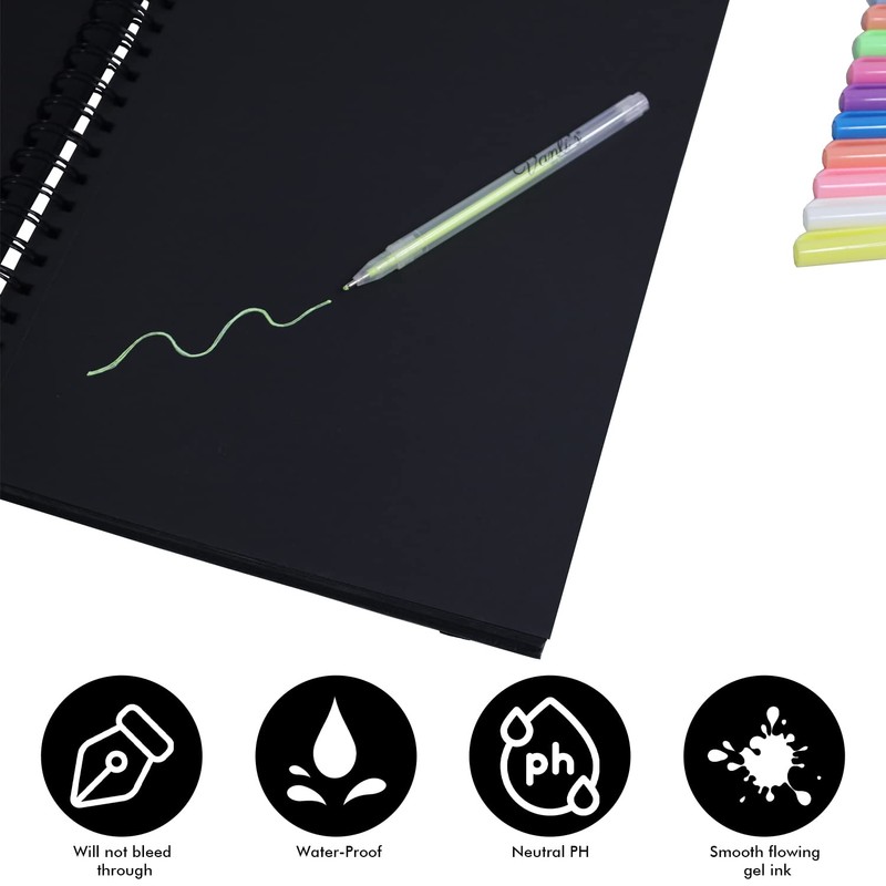 Vanli's Hardcover Black Paper Sketchbook & 12 Pack Ball Point