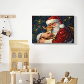 Christmas Canvas Murals Horse Drawn Sleds Santa Claus Christmas Trees Rural Style Home Decor Hanging Paintings Decorationscolor: Brown, size: 32*24in