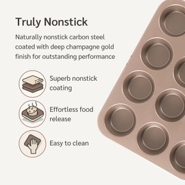 HAPPIELS Non Toxic Nonstick 12 Cup Muffin Pan | PFOA BPA free Nontoxic Cupcake Tin | Best Non Stick Muffin Pans | Muffin tins | Cupcakes Tray | Carbon Steel Bakeware Mold Trays
