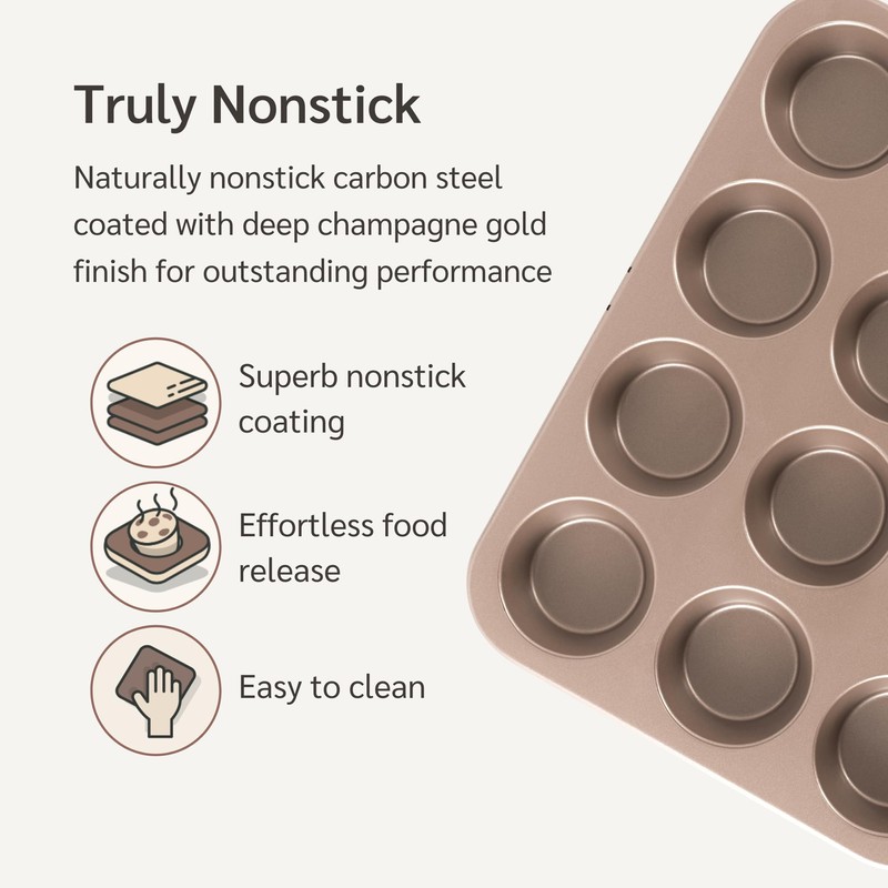 HAPPIELS Non Toxic Nonstick 12 Cup Muffin Pan | PFOA